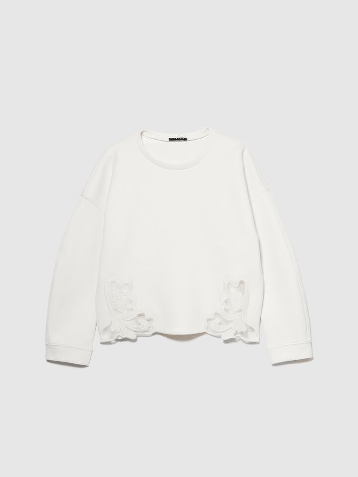 Sweatshirt with embroidery - women's sweatshirts - Creamy White | Sisley image number 6
